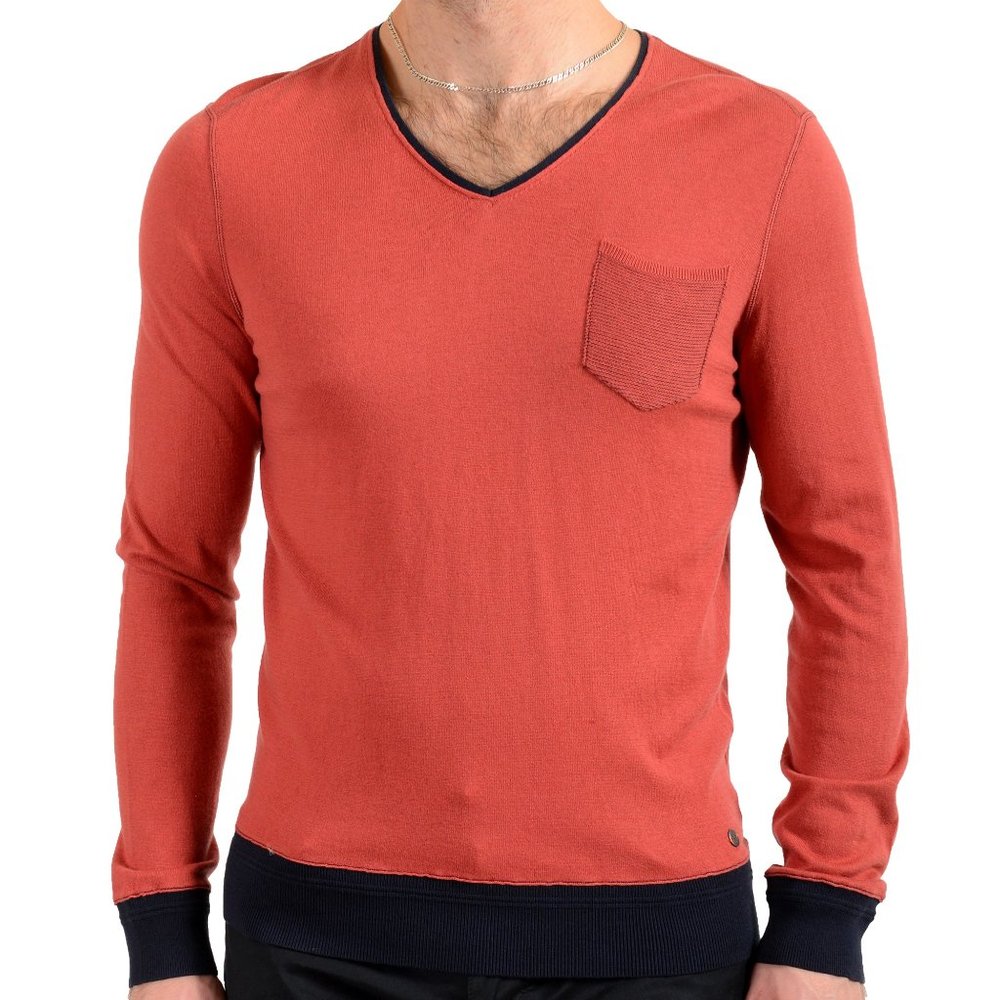 Hugo Boss Men's "Katron" Brick Red V-Neck Pullover Sweater US M IT 50